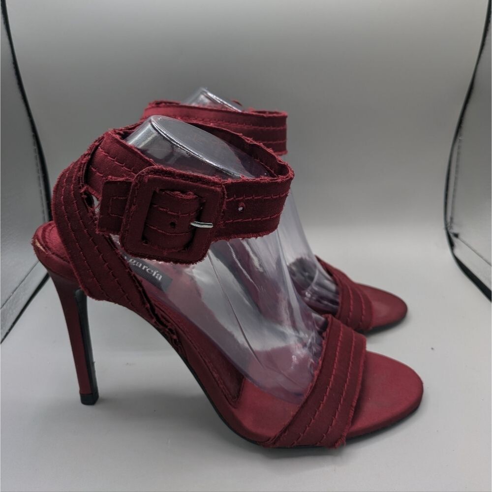 Pedro Garcia Catalina Frayed Satin Ankle Strap Sandals Wine Red Size EU 41 / US